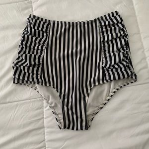 Black and white stripe, high waist swim bottoms.